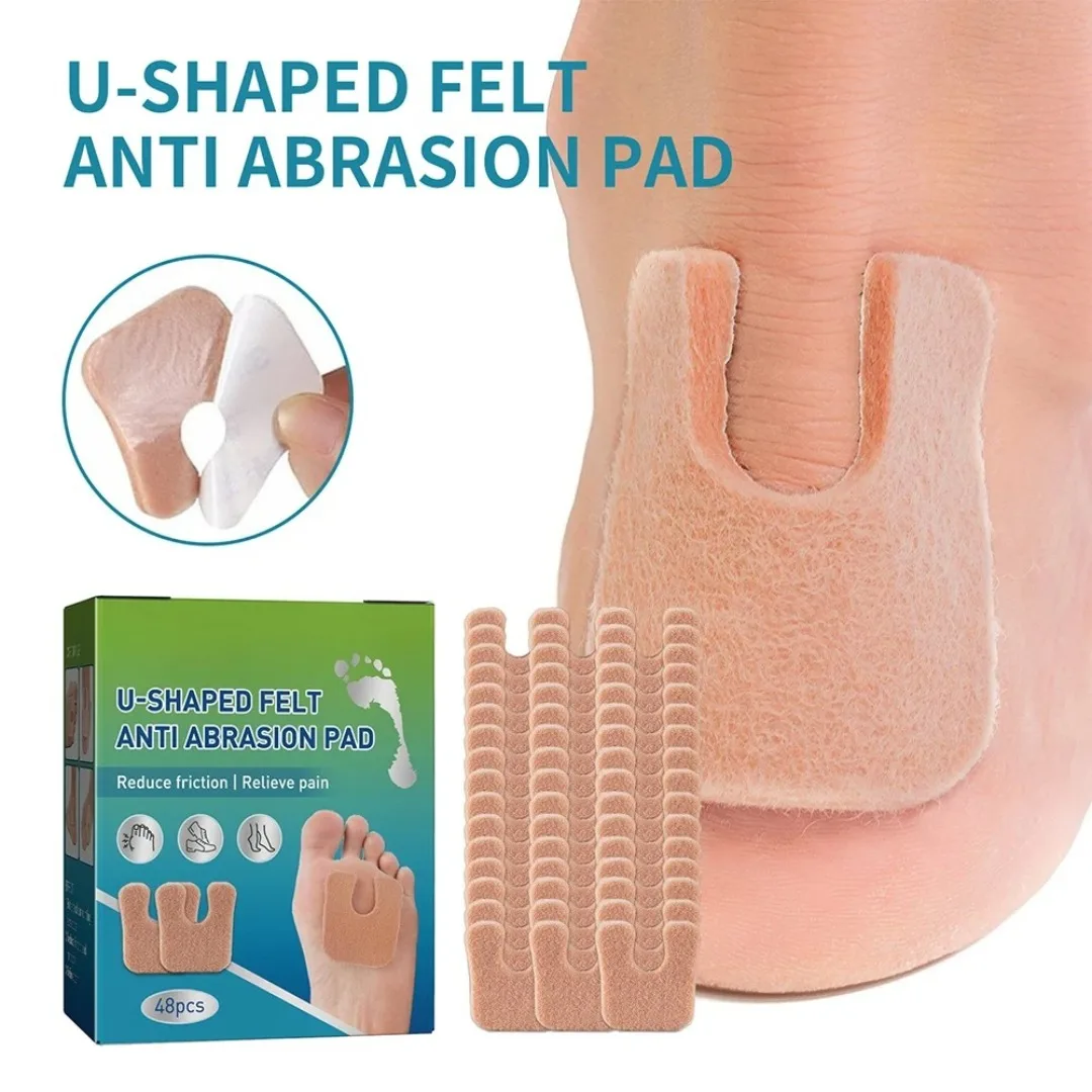 Coussin de pied Anti-calus en forme de U, 48 pièces, coussinets de callosités en feutre doux et confortables, réduction de la friction, soulagement de la pression de la douleur, outil de soins des pieds