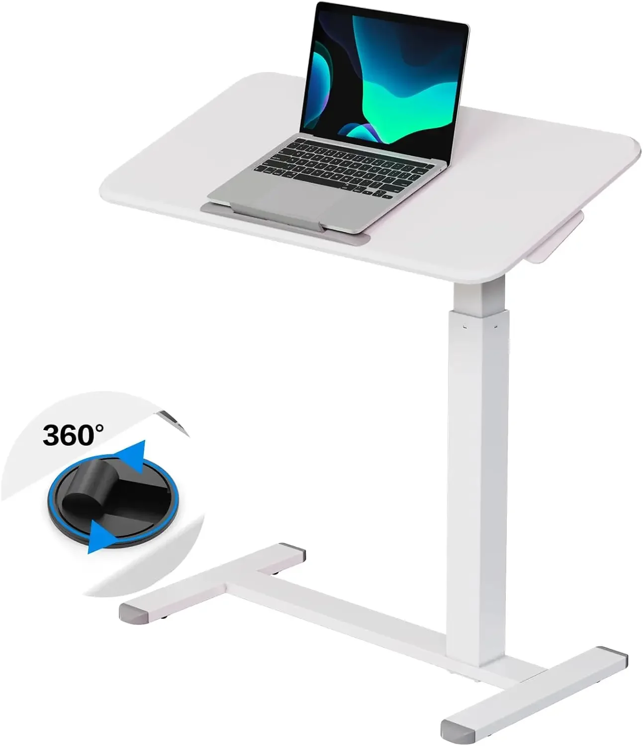 Mobile Standing Desk, Height Adjustable Rolling Laptop Desk, 90° Bedside Table, Portable Computer Desk with