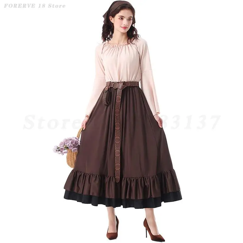 

Medieval Retro Fancy Dress Long Sleeved Top Skirt Sets Halloween Role Playing Costume Palace Style Stage Performance Clothing