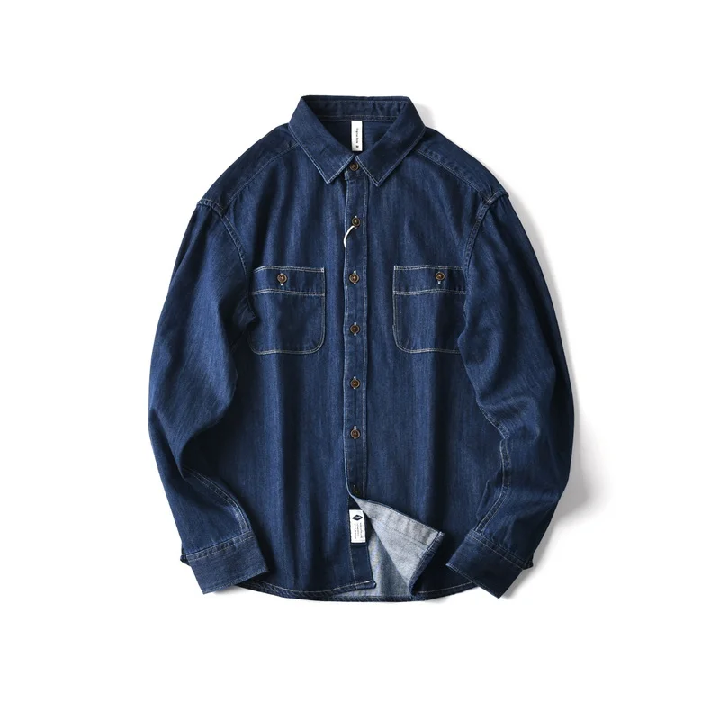

American Vintage Casual Men's Pure Cotton Washed Relaxed Fit Utility Denim Shirt with Pockets for Spring 2025 Autumn Workwear