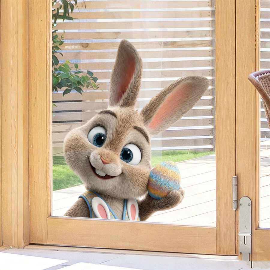 1Pc Easter Window Decals Bunny With Egg Basket Happy Easter Sticker For Kids Room Glass Door Window Clings