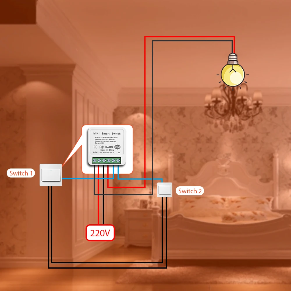 Tuya Wifi16A Mini Switch 2-way Control Switches WiFi Dual-mode Smart Breaker Works With Alexa Google Home Support Smart Life APP