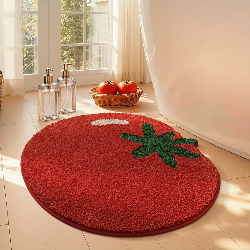 VIKAMA Creative Tomato Plush Carpet Absorbency Non-Slip Bathroom Floor Mat Bedroom Bed Side Carpet Home Decoration