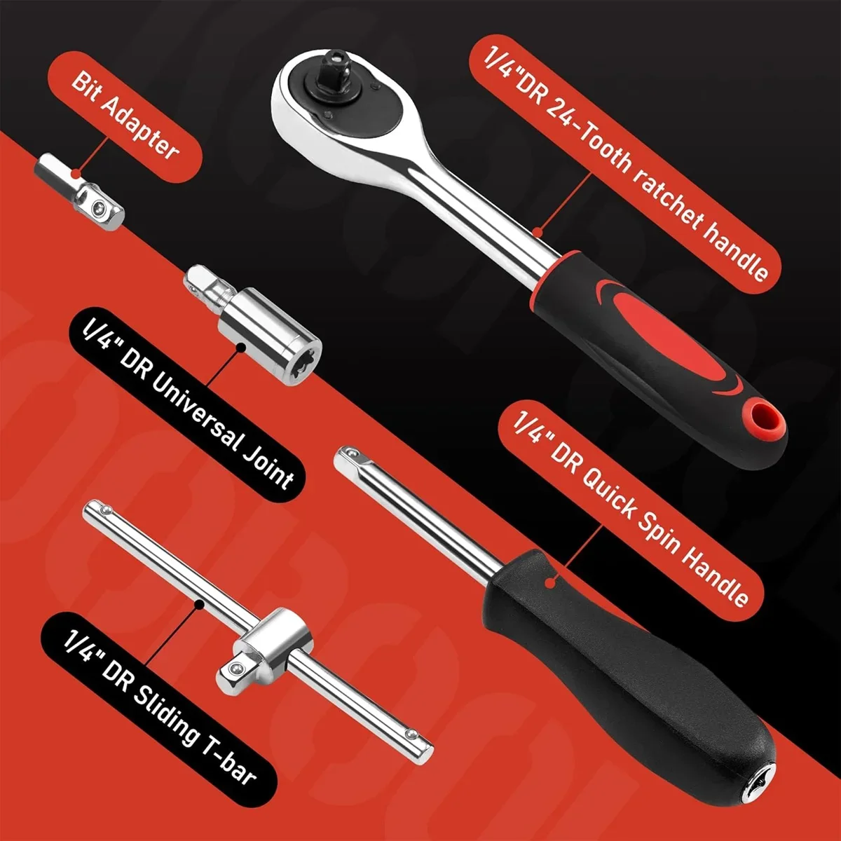 46 Pcs 1/4” Drive Socket Ratchet Wrench Set with Storage Case, Includes Metric Bit Socket Set and Extension Bar for Auto Repair