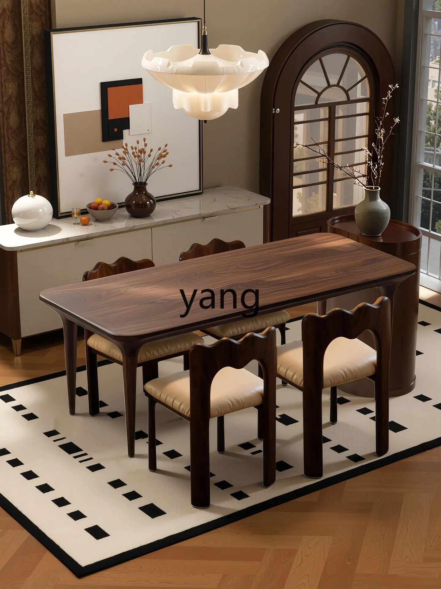 LMM solid wood retro dining table and chairs, antique rectangular dining table for home use