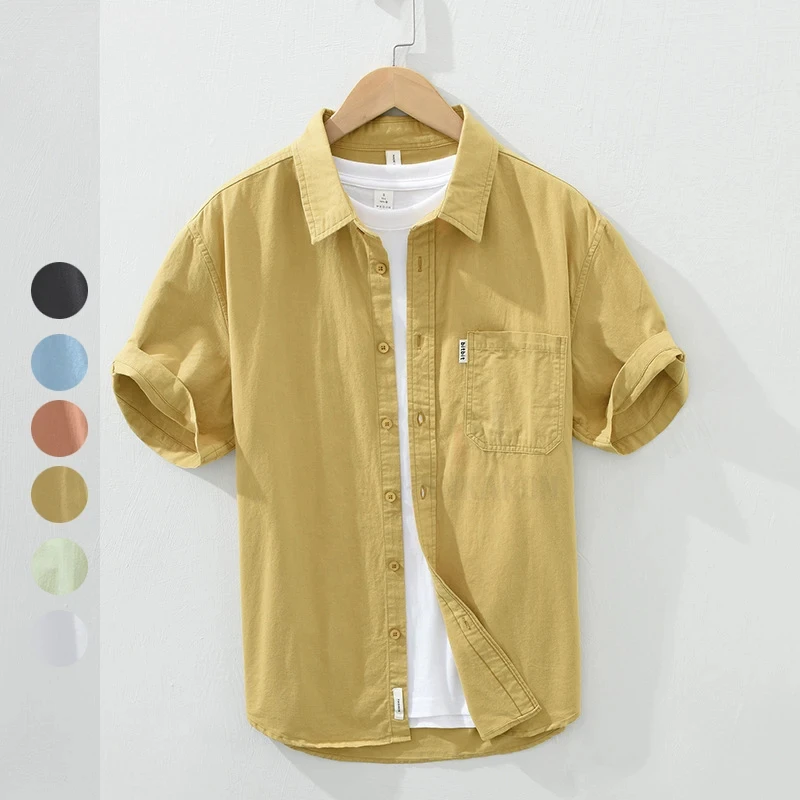 100% Cotton Solid Color Men\'s Summer Lightweight Short Sleeve Shirt, Business Casual Daily Shirt 2024 Loose Casual Jacket