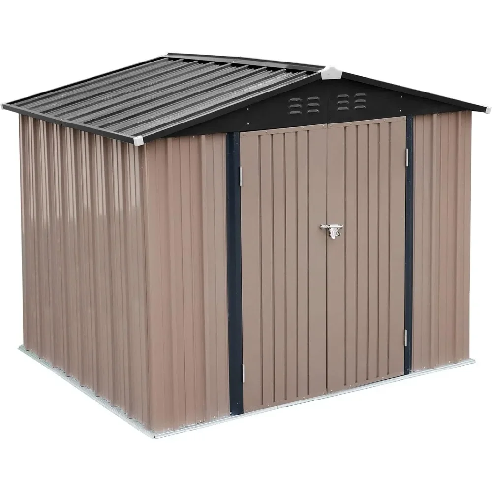

8 x 6 FT Outdoor Metal Storage Shed, Steel Garden Shed with Double Lockable Door, Tool Storage Shed for Backyard