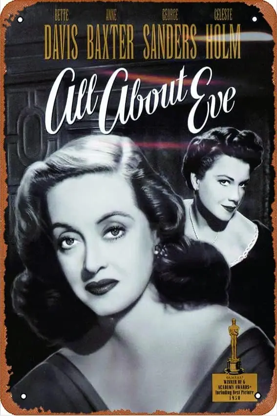 All About Eve Movie (1950) Poster Vintage Metal Tin Sign Retro Style Wall Plaque Decoration Metal Sign 8x12 inch