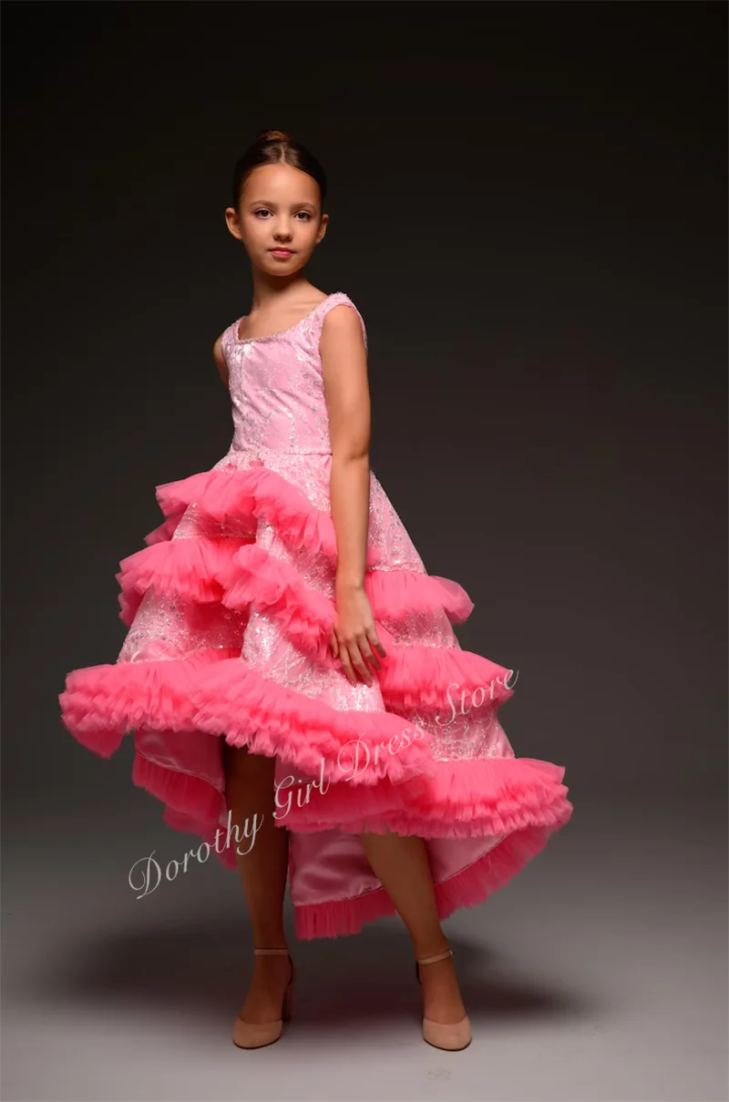 Hermoso Vestido de Cóctel Rosa Intenso para Niña, Vestido para Concurso de Belleza, Entrega de Premios, Fiesta de Cumpleaños, Primera Comunión, Dama de Honor