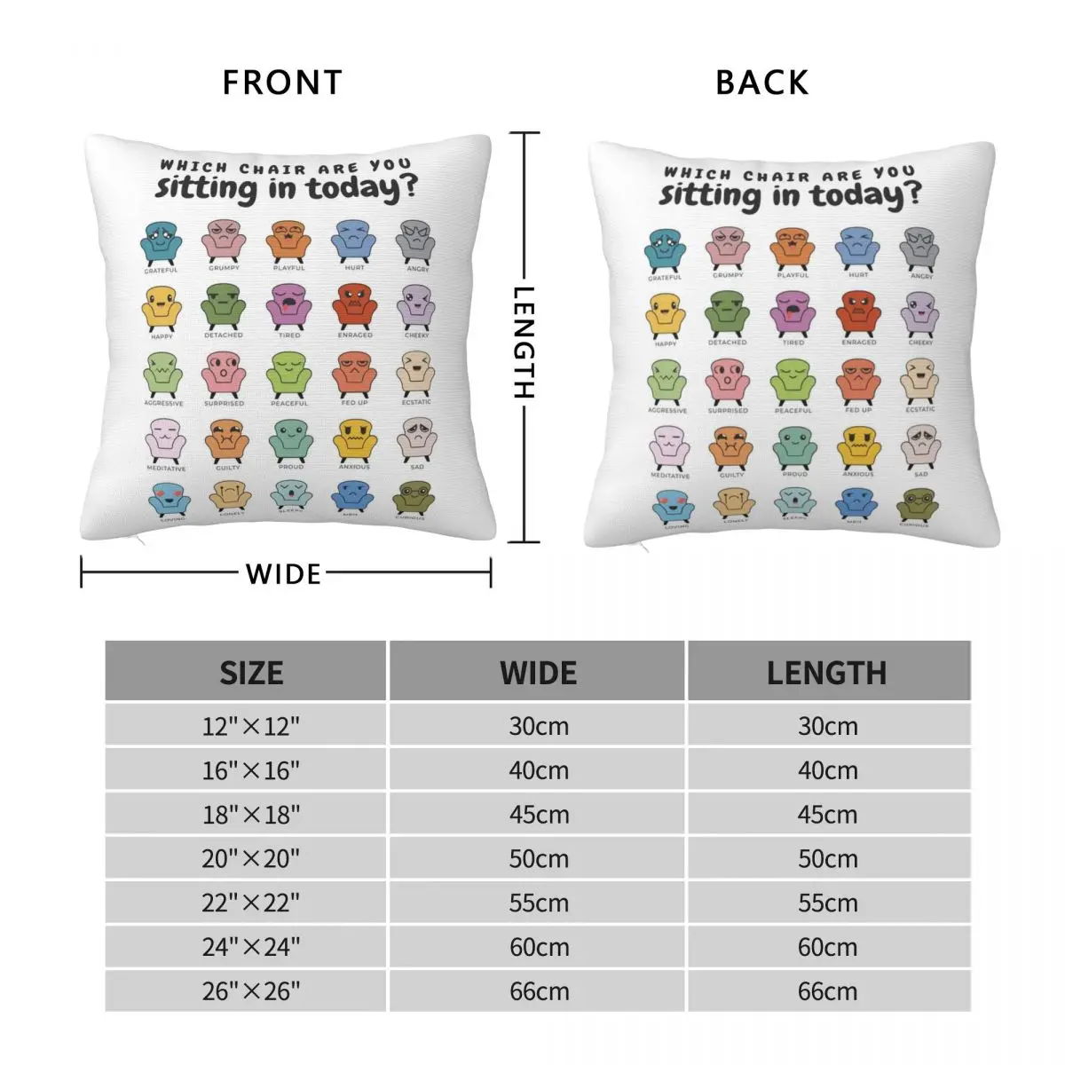 Chair Feelings Emotions Chart Pillowcase Polyester Linen Velvet Printed Zip Decor Car Cushion Case