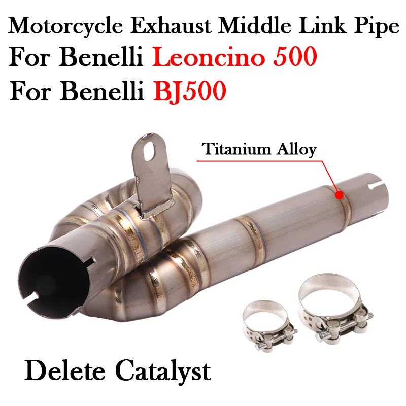 Titanium Alloy For Benelli Leoncino 500 BJ500 BJ 500 Motorcycle Exhaust Muffler Escape Moto Mid Delete Catalyst Middle Link Pipe