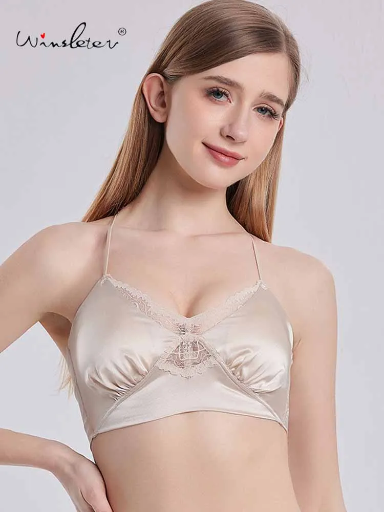 

Winsleter-91% Silk Sexy Bra, Women Wire Free Lace, French Thin Breathable Beautiful Back Satin Underwear, 2025 Summer P57632CC
