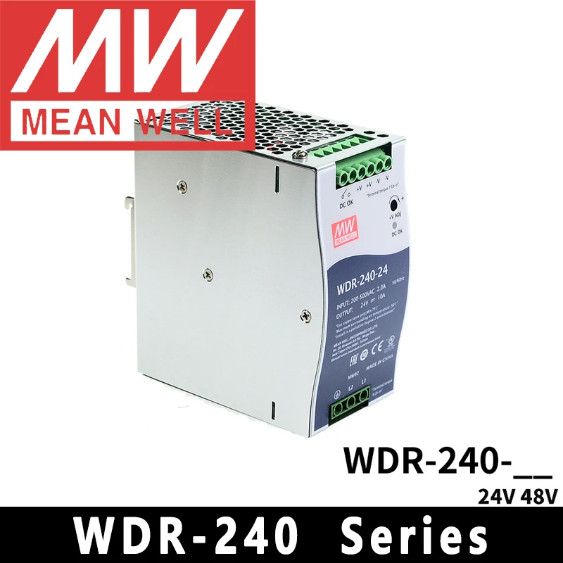 Mean Well WDR-240-24/48 meanwell AC/DC 24V/48V/240W 180-550VAC Input Single Output Industrial DIN RAIL Power Supply