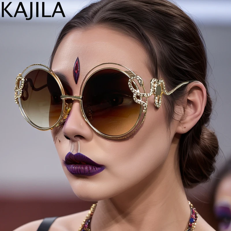 

Oversized Round Sunglasses Women 2025 Luxury Brand Trendy Metal Hollow Frame Shades Eyewear For Femal Vintage Big Frame Sunglass