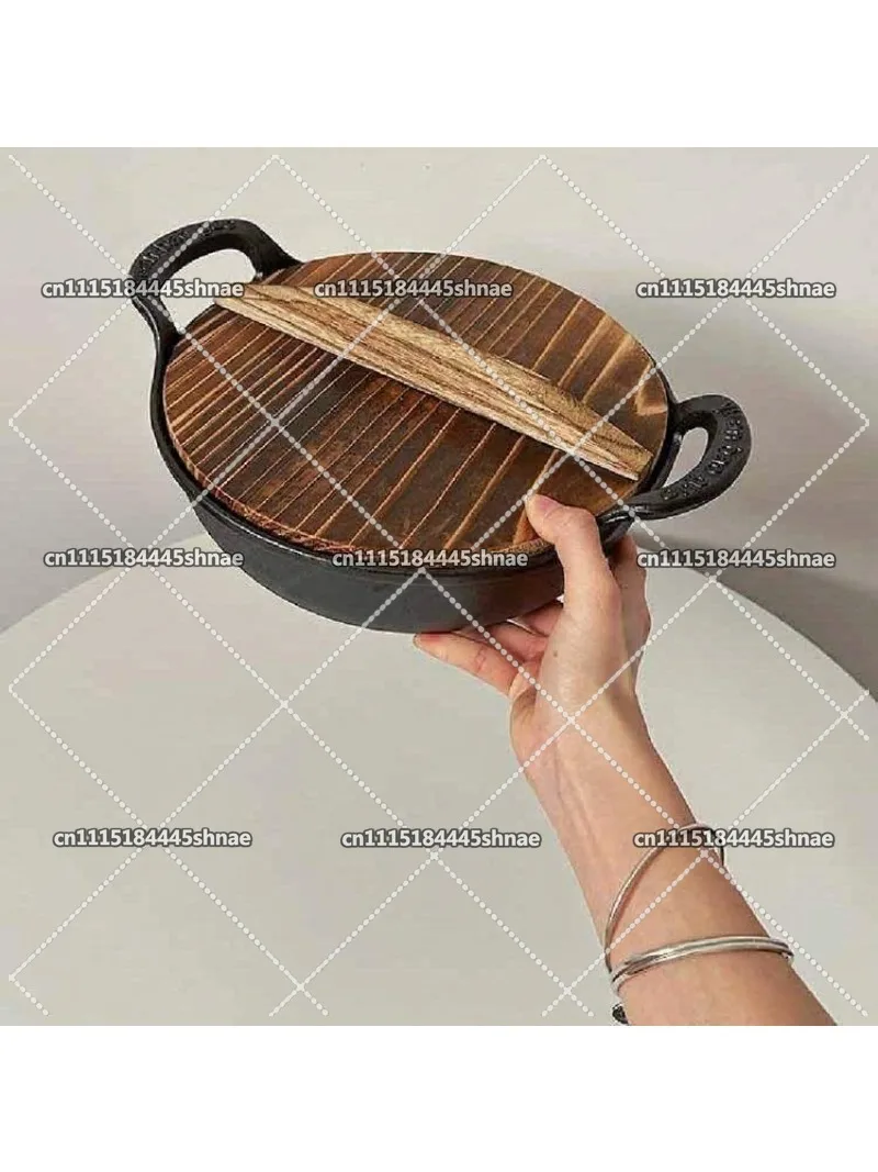 Small Uncoated Cast Iron Saucepan with Lid Pig Iron Frying Pan for Household Use