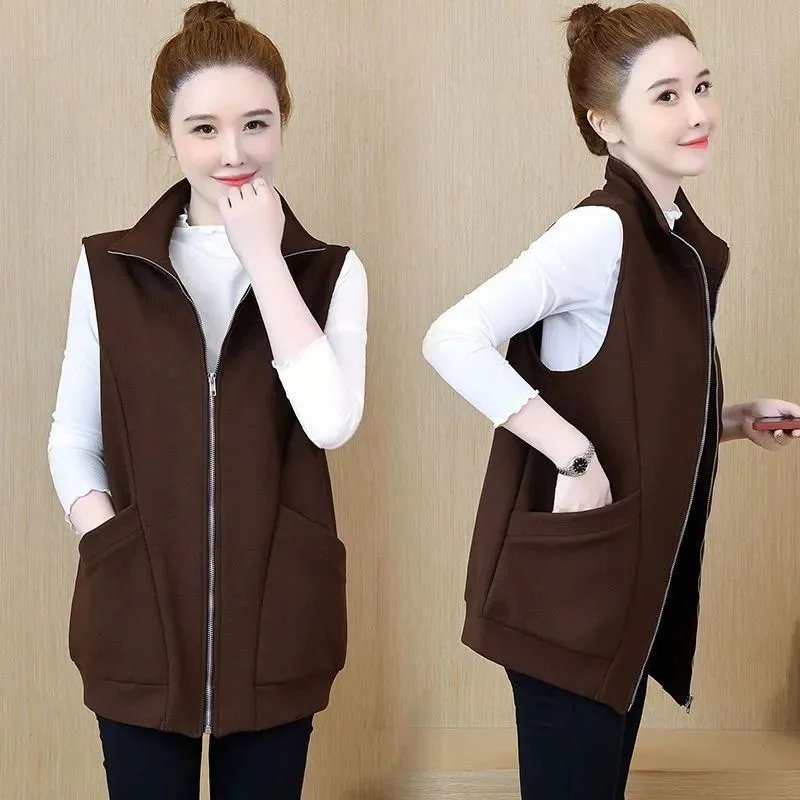 

Autumn Attire Female Mid Length Version Vest Coat Women Cardigan Sweatershirts Waistcoat Jacket Lady Fashion Sleeveless Outwear