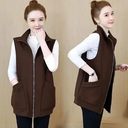 Autumn Attire Female Mid Length Version Vest Coat Women Cardigan Sweatershirts Waistcoat Jacket Lady Fashion Sleeveless Outwear