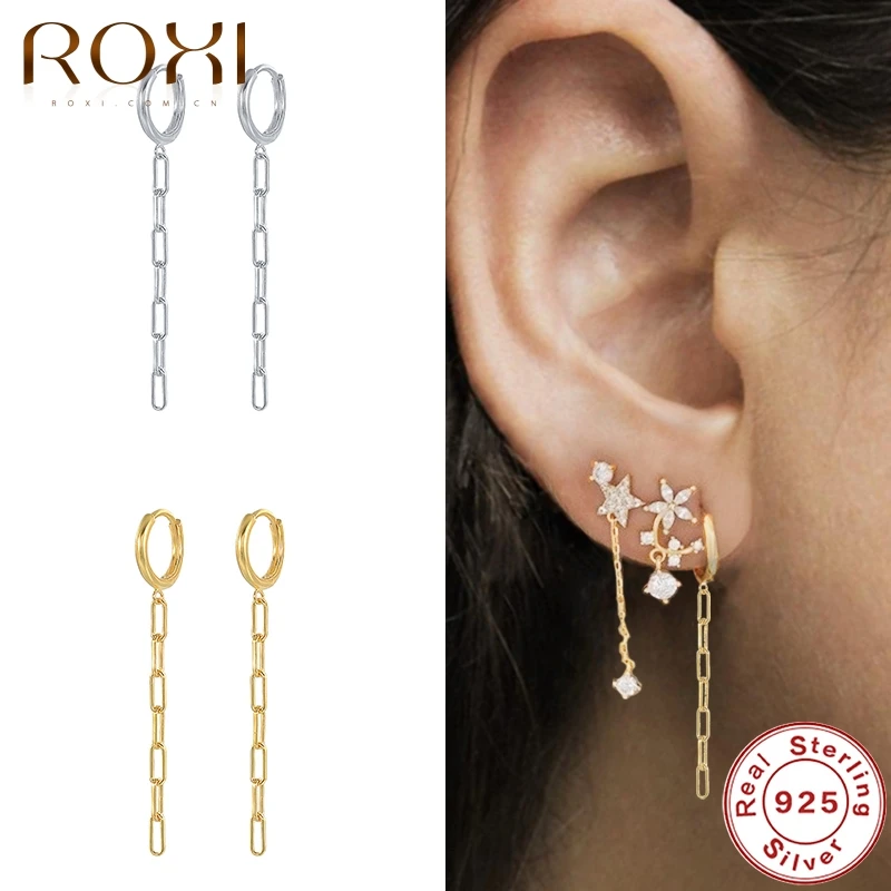 ROXI Paper Clip Chain Tassel Chain Hoop Earrings For Women Pendientes Plata 925 Circle Earrings Huggie Hip Hop New Fine Jewelry
