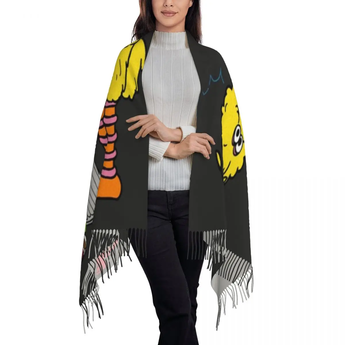 مخصص أنيق كوكي الوحش البرامج التلفزيونية شرابة وشاح المرأة شتاء دافئ شال التفاف السيدات الأوشحة #3