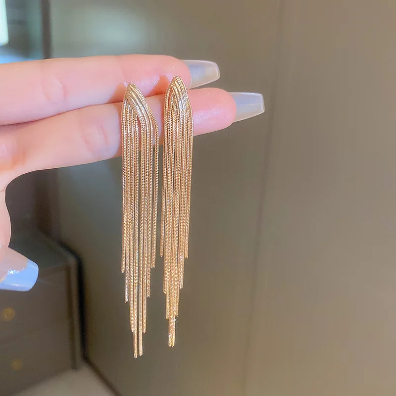 Chain Tassel Long Earrings for Women Light Luxury Premium Dangle Earrings Exaggerated Fashion Design Statement  Jewelry