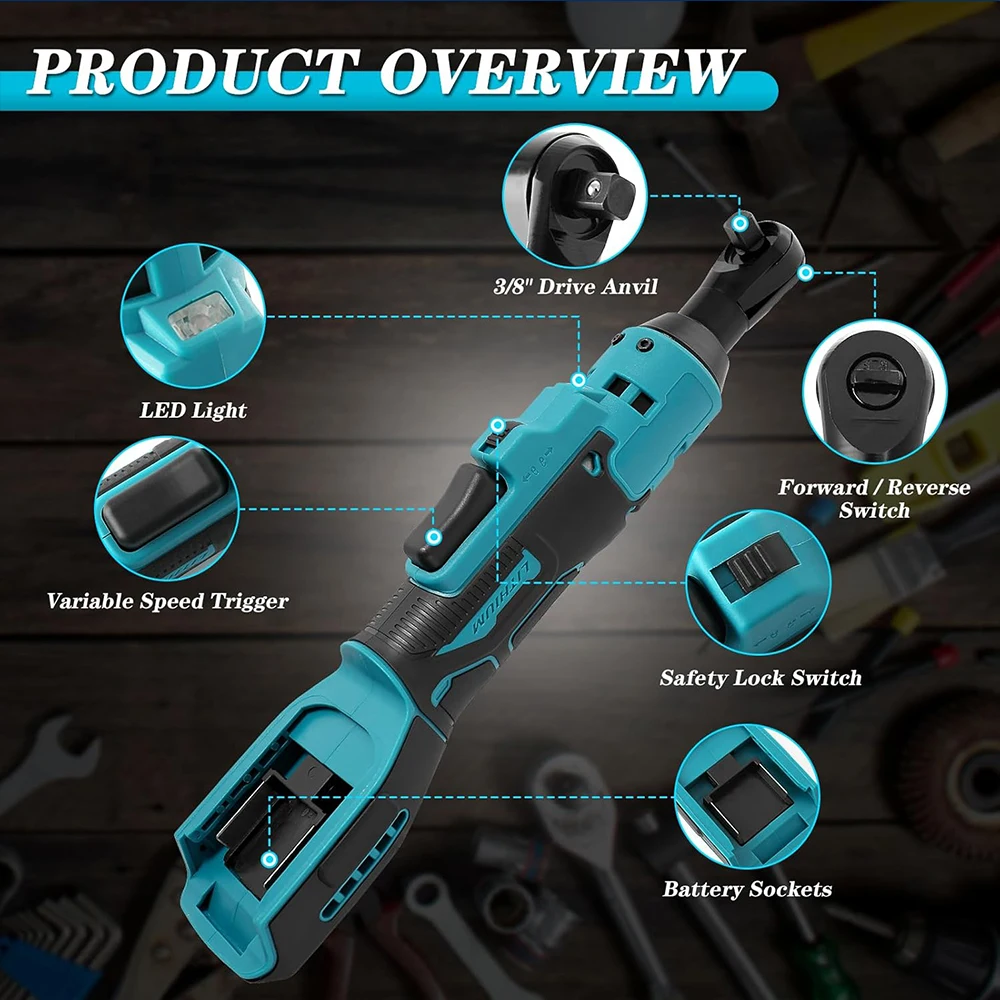 Cordless Electric Ratchet Wrench 3/8\'\' Rechargeable Electric Ratchet Driver Screw Nut Car Repair Tool For Makita 18V Battery