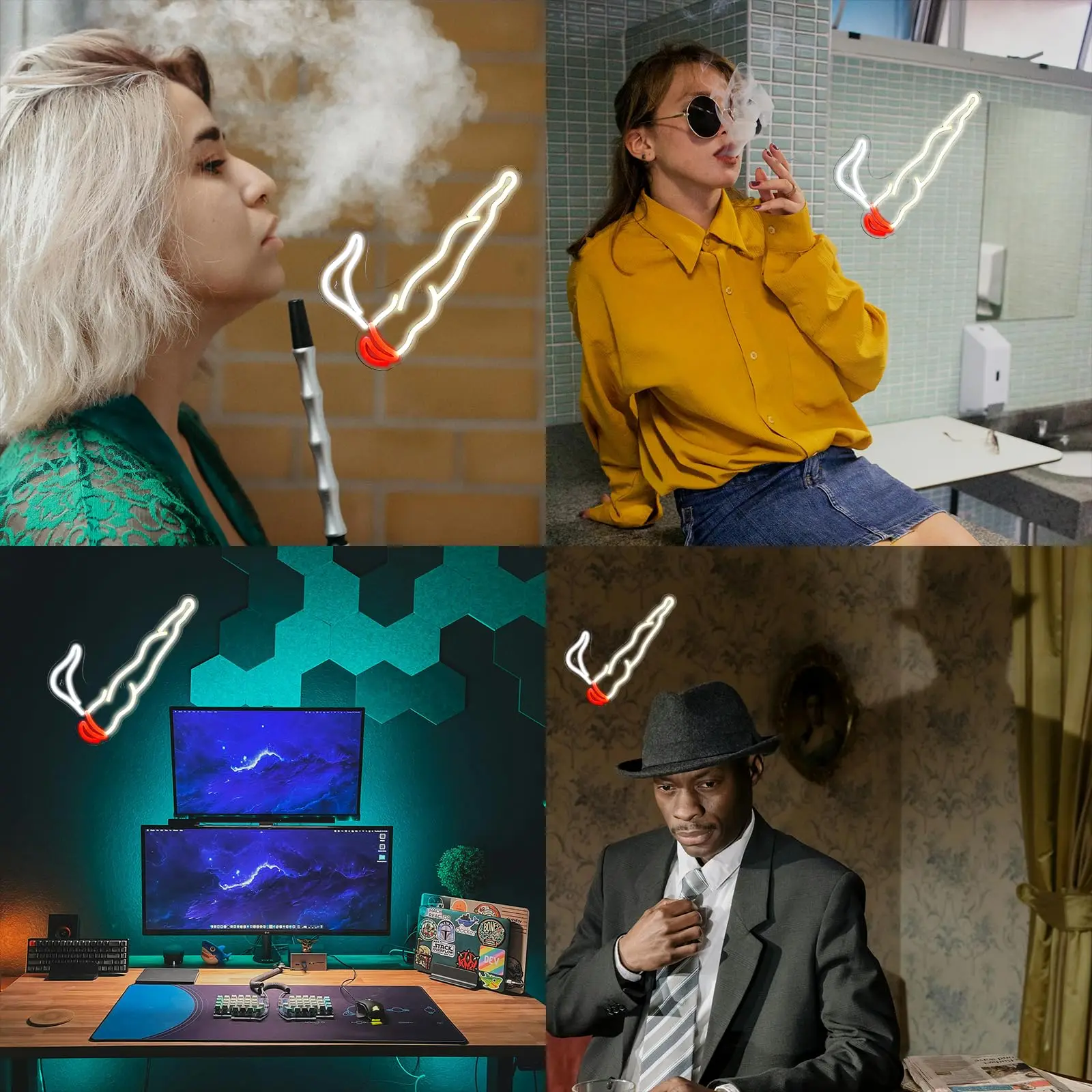 1 مصباح نيون LED فريد على شكل سيجار لغرفة الكهف الرجالية، مفتاح الخط، مصباح تثبيت على الحائط يعمل بمنفذ USB 5 فولت #6