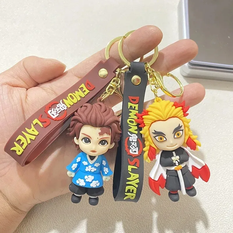 New anime ghost blade keychain charcoal Zhilang cartoon bag car key decoration accessories gift for anime lovers.