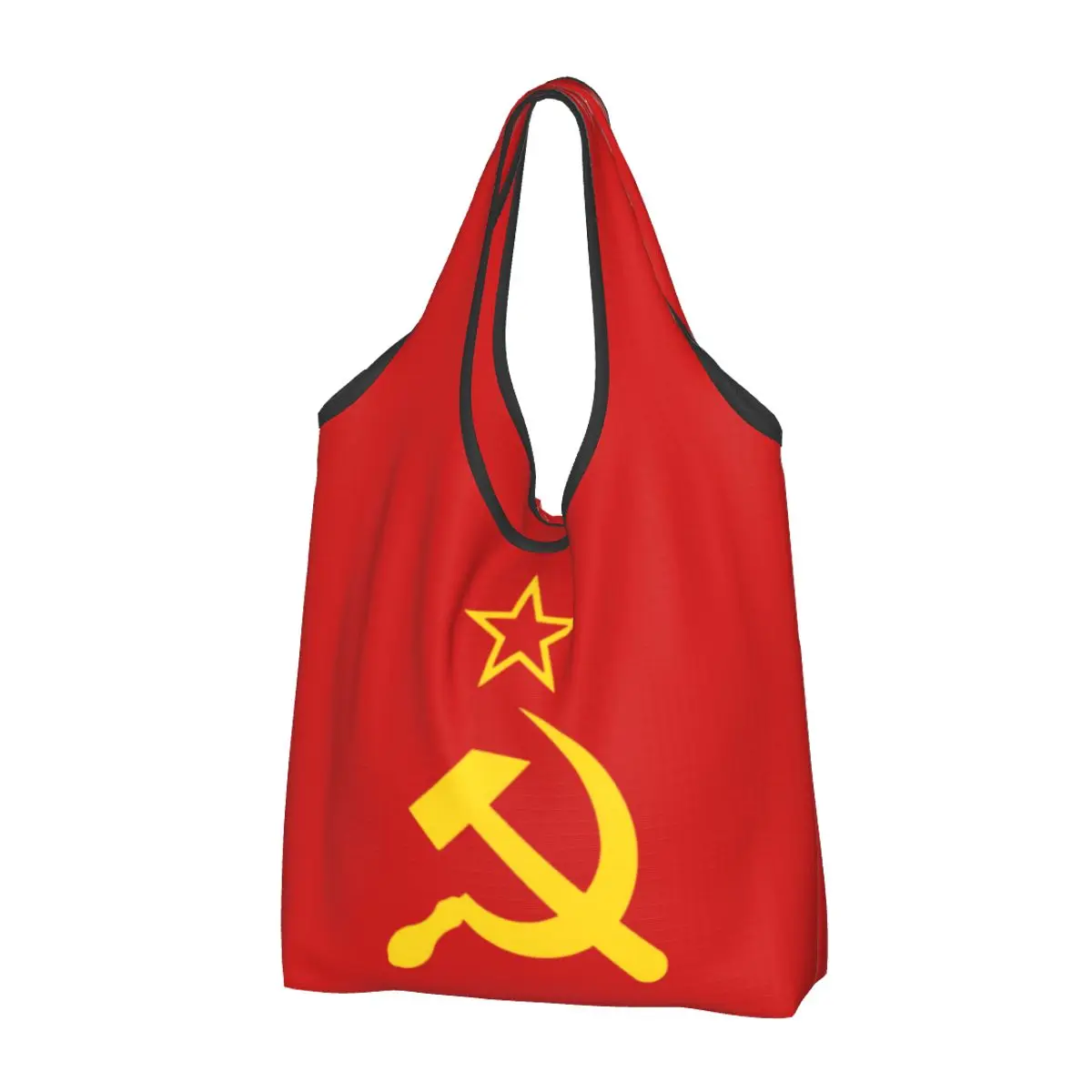 Custom Retro Russian Soviet Flag Shopping Bag Women Portable Big Capacity Groceries USSR Hammer and Sickle CCCP Tote Shopper Bag