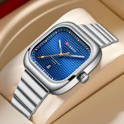 CURREN Luxury Man Wristwatch Business Stainless Steel Quartz Men Watch Waterproof Luminous Date Square Men's Watches Clock+Box