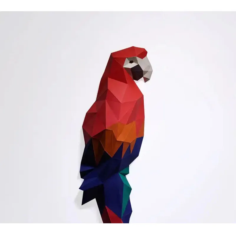 Parrot 3D Paper Model  DIY Origami Bird Animal Hanging Wall Decoration Home Room Ornaments Low Poly Macaw Paper Craft Adult Toys