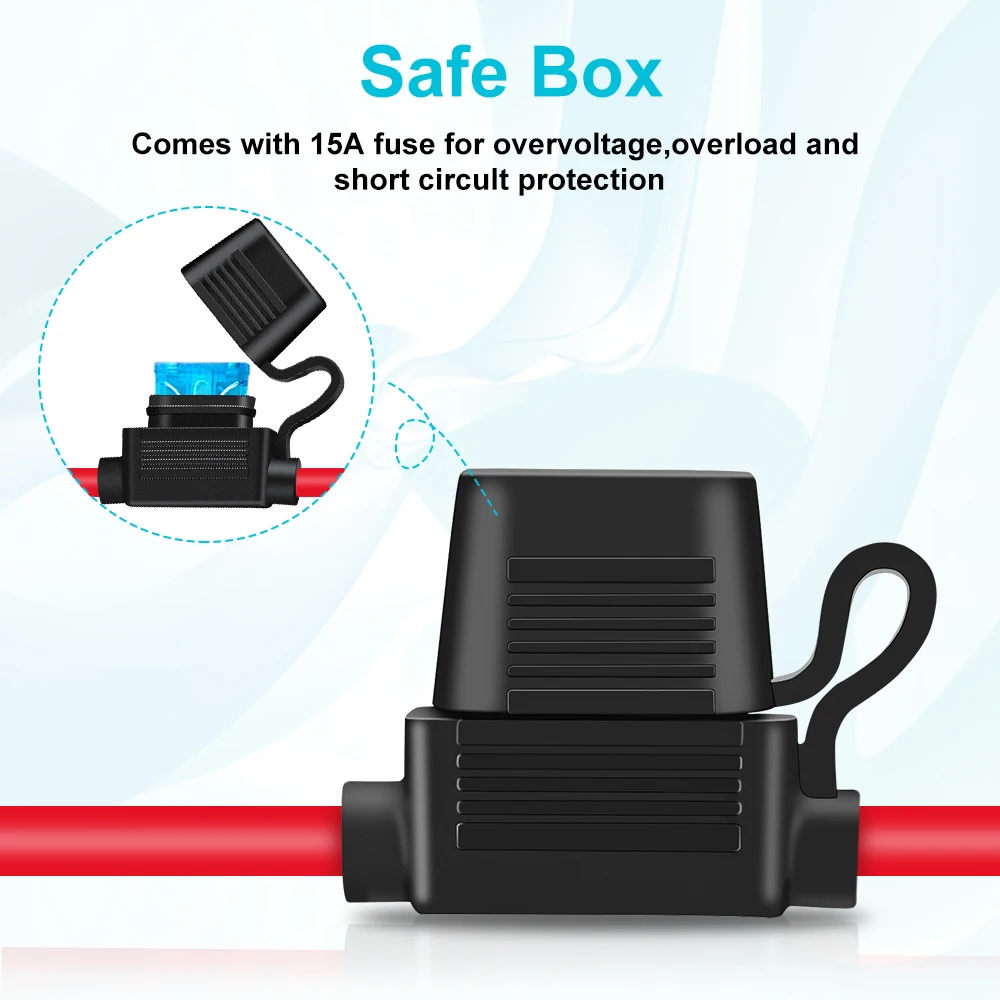 Gadpow 16AWG SAE 2-Pin Quick Disconnect to O-ring Terminal Harness Connector with 15A Fuse for Car Battery Charger Cable