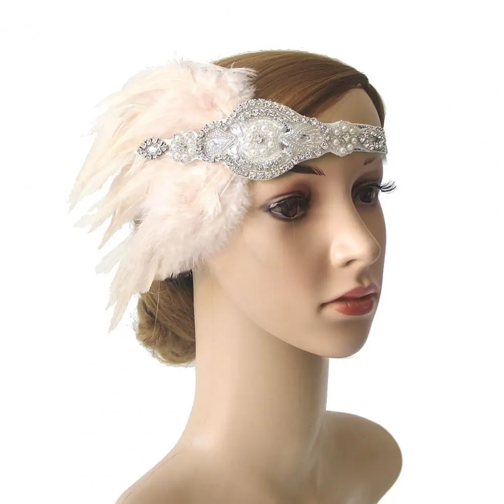 Women Flapper Headband Faux Pearls Feather Tassels Rhinestone Bridal Flapper Headpiece Bridal Flapper Headpiece Hair Accessories