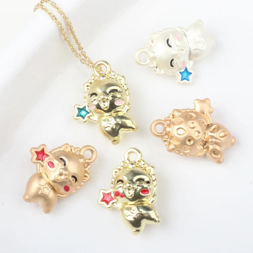 10 Pieces/Bag Simplicity Alloy Spray Paint drip oil star kitten pendant DIY Bracelet Necklace Jewelry Accessories