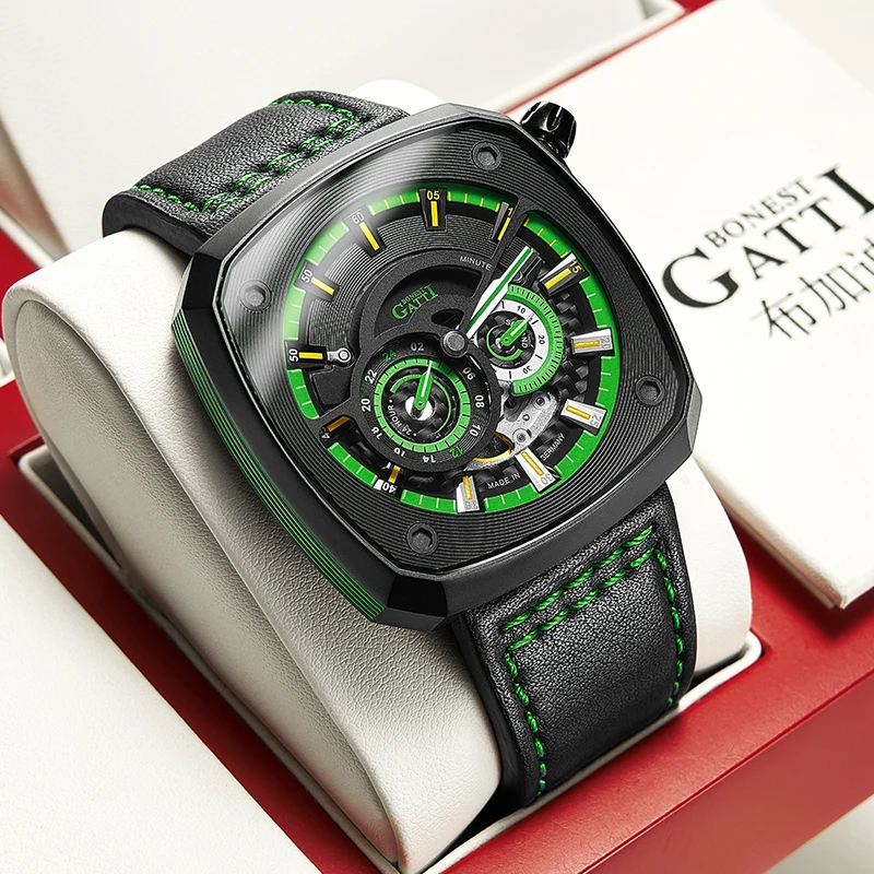 BONEST GATTI Mens Mechanical Watches Luxury Stainless Steel Automatic Wrist Watch Luminous Clock Men Business Casual Men Watches