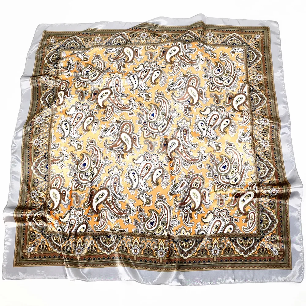 Men Silk Scarf 60cm Bohemian Retro Style Cashew Neutral Unisex Small Silk Scarf Square Scarf