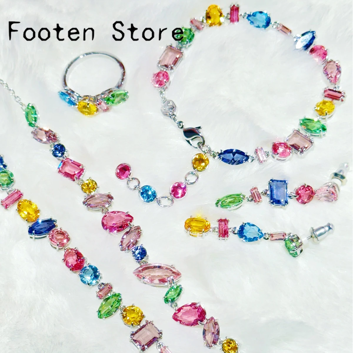 

2025 New Trend Fine Jewelry Sets Charm Pink Candy Crystal Fashion Necklace Bracelet Earrings Romantic Anniversary Gift for Women
