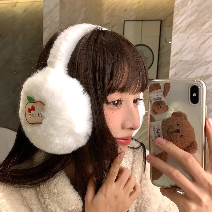 2025 New Woman Earmuffs Simple Fashion Black and White Plush Ear Muffs  Practical Ear Warmer for Winter New Year Gift