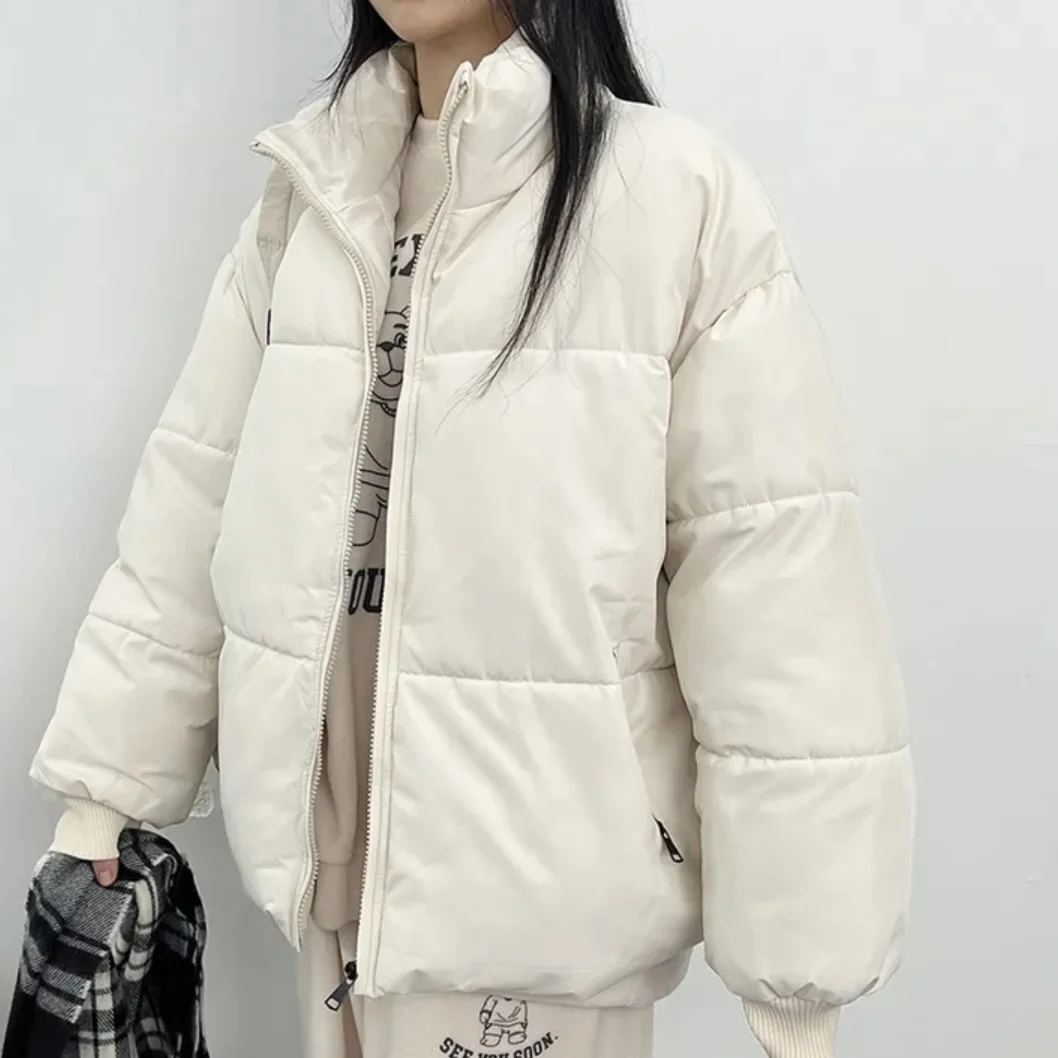 Donna Chic Winter Thiened Cotton Jaet Colletto alla coreana Puffer Pane Sle Top Faionable Capispalla Lungo Sve Pendolarismo