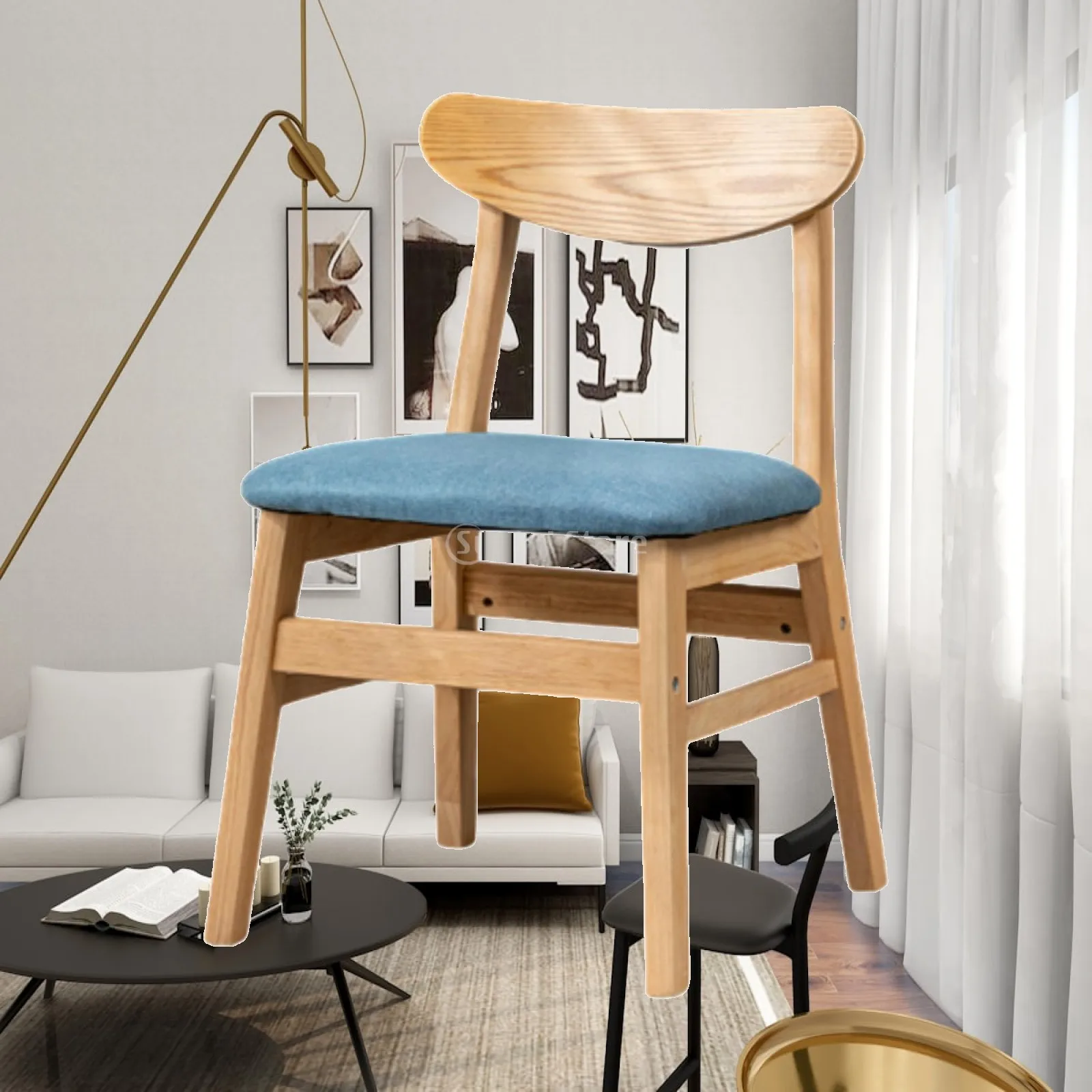 Wooden Seat Chair Farmhouse Kitchen Chairs Wood Chair Accent Chair Backrest Chair for Living Room Indoor Restaurant Coffee Shop