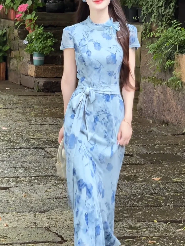 

Корейское летнее платье с принтом и поясом, новая модная коллекция, большие размеры, стройнящее, длинное, женское, для повседневной носки, стильное, спортивное...