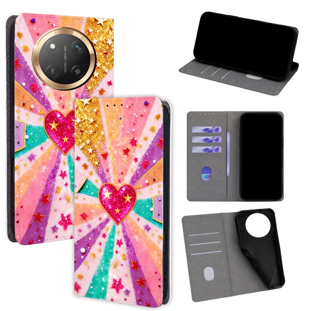 Glitter Colourful Heart Magnetic Flip Case For Samsung Galaxy Quantum 6 Buddy 5 4 3 2 Wallet Book Cover 3 Slot Coque