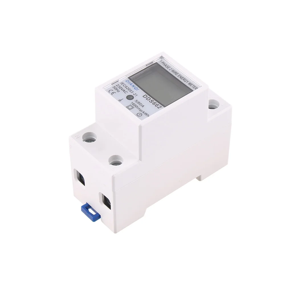 Single Phase LCD Digital Display Wattmeter Power Consumption Energy Meter kWh 230V Electric Din Rail Backlight