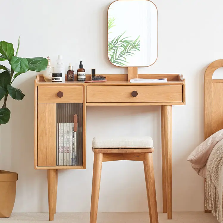 Luxury solid wood dresser with illuminated mirror and storage, modern design, suitable for bedrooms, apartments