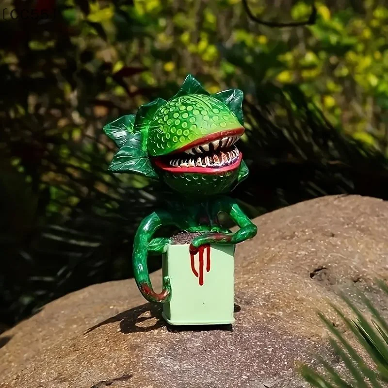 maveraCC55⚡1 Peça Decoração de Terror de Halloween Cannibal Flor Ornamento de Resina Jardim Carnívoro Planta Artesanato Paisagens para Casa