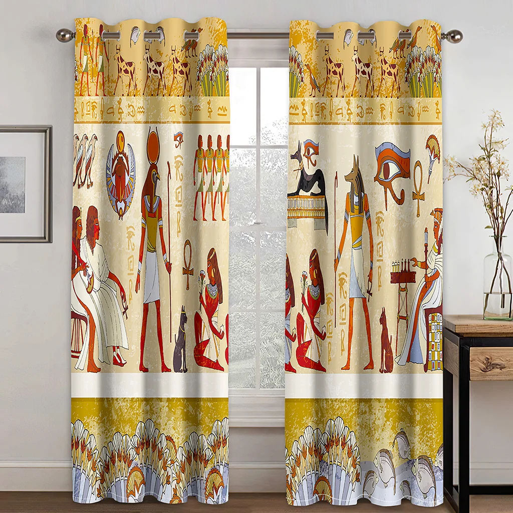 

African Ancient Egyptian Civilization Pharaohs Series Curtains 2 Panels Deluxe Living Room Balcony Kitchen Window Decor