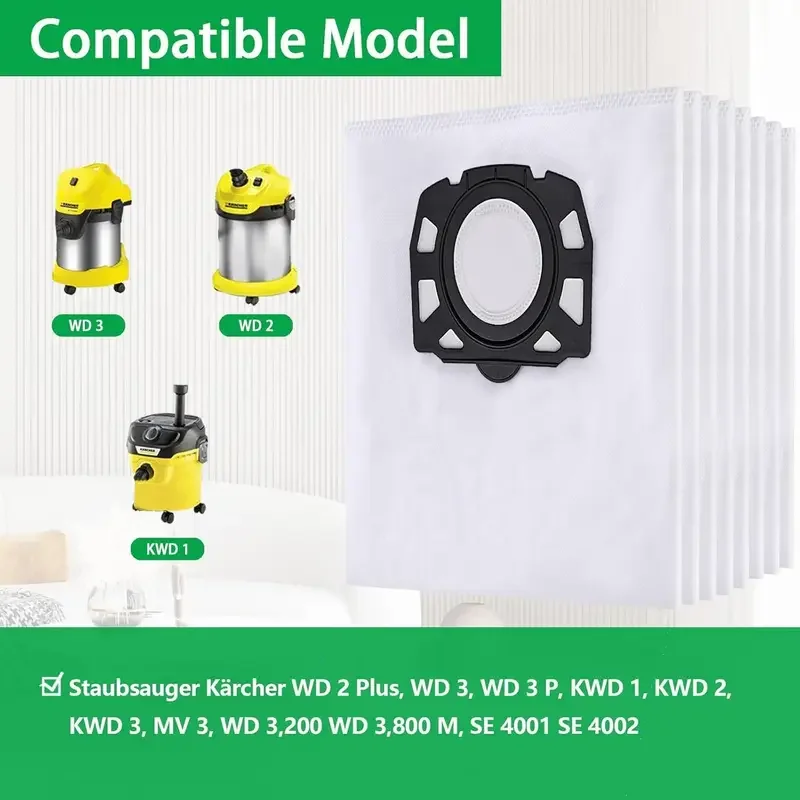 Вакуумные мешки для пыли для робота-пылесоса Karcher 2.863-314.0 KFI 357,WD 2 Plus,WD 3,WD3S,KWD 1,KWD 2,KWD 3,MV 3,SE 4001,SE 4002 Вакуумные мешки для пыли для робота-пылесоса Karcher 2.863-314.0 KFI 357,WD 2 Plus,WD 3,WD3S,KWD 1,KWD 2,KWD 3,MV 3,SE 4001,SE 4002