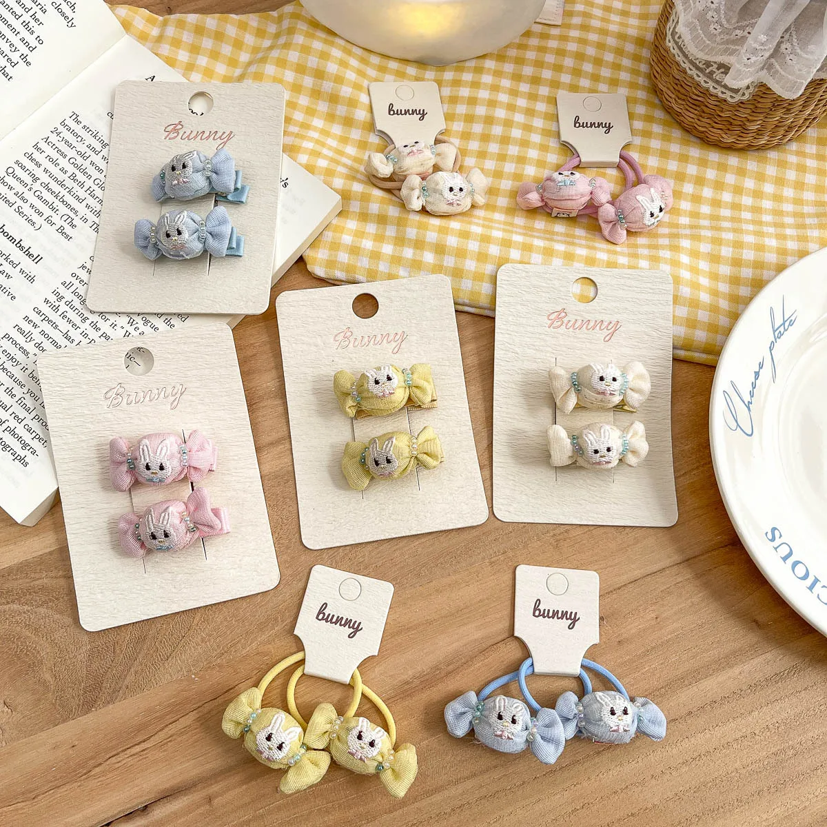 2pcs Cartoon Rabbit Candy Hairpin Children's Elastic Hair Band Baby Bangs Side Clip Hairpin Rubber Band Kids Hair Accessories