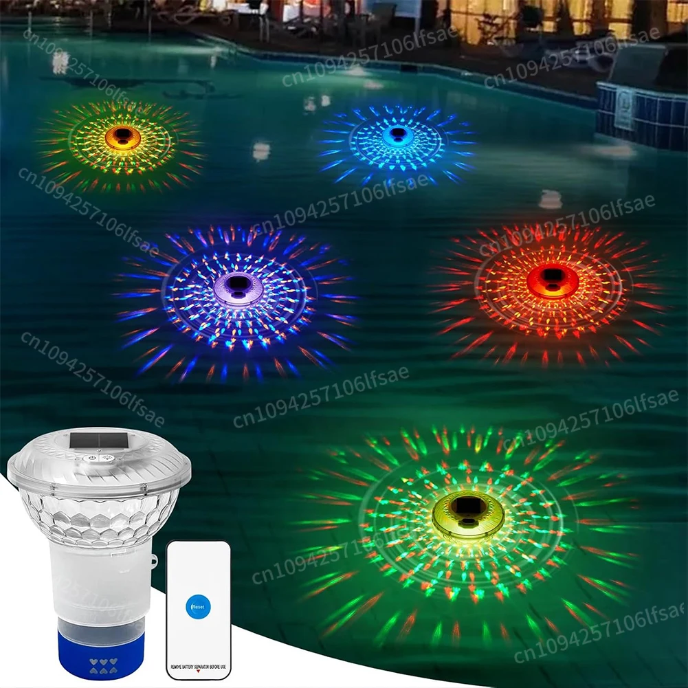 Solar Powered Adjustable Pool Chlorine Dispenser with Colorful Lights Floating Pool Chlorine Dispenser Chlorine Tablet Floater