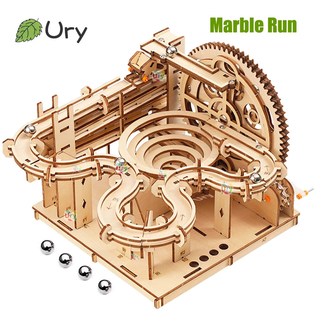 Ury 3d Holz puzzles Katapult Track Gerät Marmor Run Set mechanische manuelle Modell Wissenschaft Labyrinth 4 Ball Montage Spielzeug Geschenk für Kind