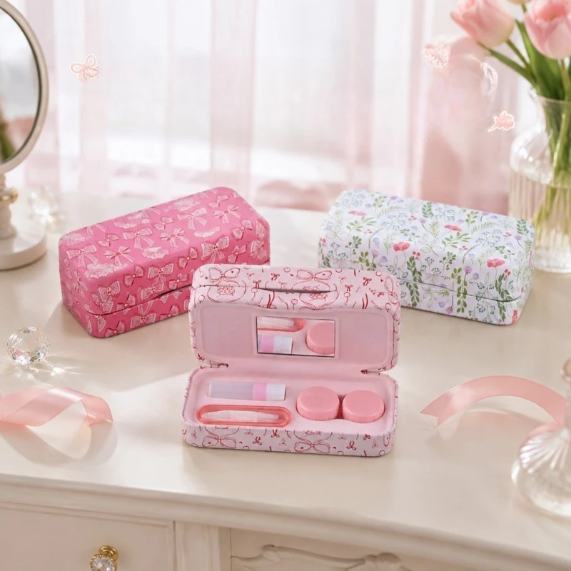 2 in 1 Double Layer Glasses Case Portable Anti Pressure Eyeglass Box Contact Lens Companion Storage Case Colored Lens Container